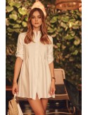 Rochie cu nasturi cu maneci reglabile, alba FK600 - Magazin online - Boutique